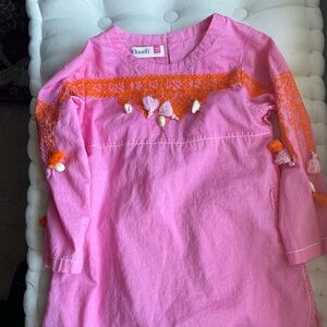 [Khaadi] Girls Pink and Orange High-Low Shirt/Khurta with Tassels: Size 4-5